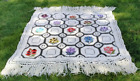 Vintage Crocheted Embroidered Flowers Granny Sq Knit Afghan Throw Blanket