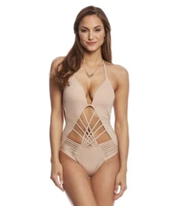 Kenneth Cole Solids Push-Up Halter Macrame Monokini Bathing Suit One-Piece XL - Picture 1 of 7