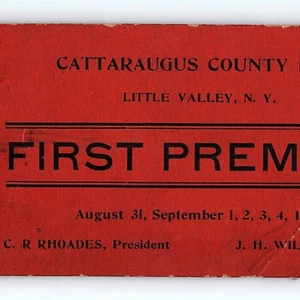 1908 Cattaraugus NY Fair 1st Premium Prize Ribbon Card Little Valley New York A - Picture 1 of 3