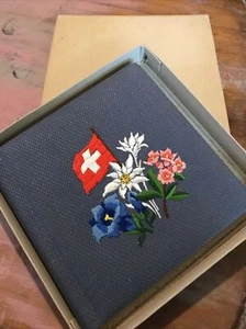 Vintage Journal Notebook Unused Embroidery Fabric Cover Flag Switzerland Flowers - Picture 1 of 14