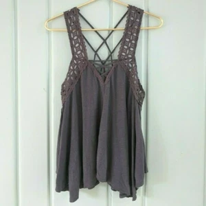 Free People Runa Womens Small 4 6 Tank Shirt Top Gray Eyelet Lace Boho Strappy - Picture 1 of 11