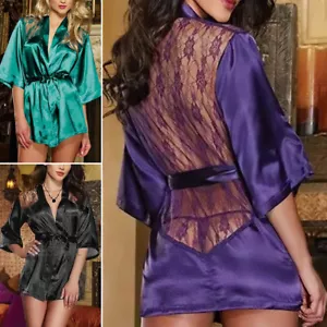 Women's Sexy Lingerie Lace Silk Satin Robe Dress Babydoll Underwear Sleepwear US - Picture 1 of 26