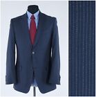 Mens Striped Blazer 40R UK Size HUMBERTO Navy Blue Wool Sport Coat Jacket