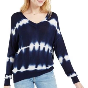 CRAVE FAME Juniors V-Neck Tie Dye Sweater Size XS Navy Combo Retail $44 - Picture 1 of 4