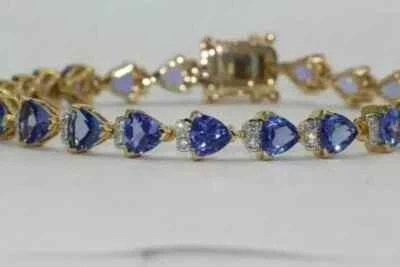 Теннисный браслет Trillion 7 карат LabCreated Tanzanite Pretty позолота 14 кЙелл 7,5 дюйма - Изображение 1 из 4