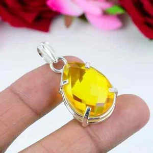 Wunderschönes Zitrone Topas Edelstein 925 Sterlingsilber Handmade Anhänger T-12 - Bild 1 von 5