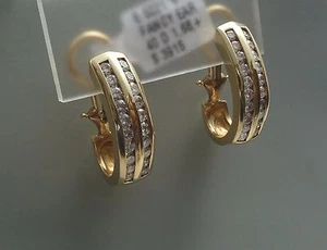 1.68TCW DIAMOND EARRINGS YELLOW GOLD 14K / OMEGA BACK /NICE - Picture 1 of 11