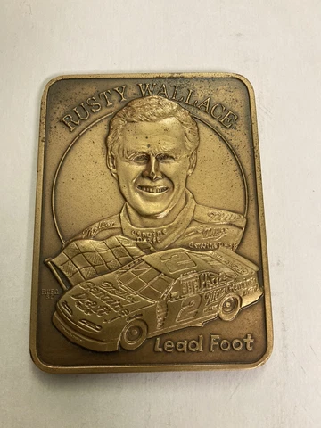 Rusty Wallace 1991 Madison 14 ounce Bronze 4” X 3” plaque #1259 MGD lead foot Cover