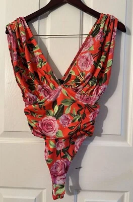 NWT ZARA Floral One Piece Bathing Swim Suit Plunging V Neck Small Snap Closing - Image 1 of 4