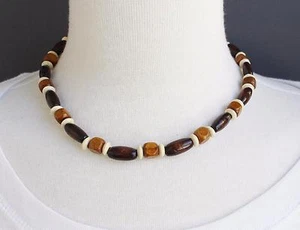Holzperlen Choker Halskette dehnbar Halsband Halsband 15,5" lang Surfer Skater - Bild 1 von 4