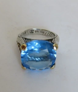 925 Sterling Silver 14K Gold 7.91 gm Oval Blue Gemstone Ring Size 7.25 - Picture 1 of 11
