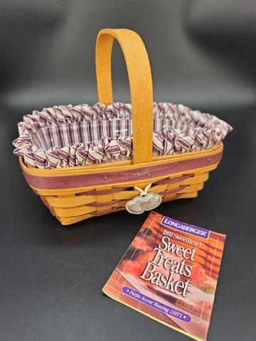 Longaberger 1997 Vintage Purple Sweet Treats Basket Liner Protector Tie On Card Cover