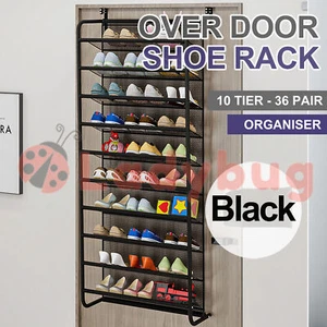 10 Tier 36 Pair Over The Door Shoe Organizer Hanging Shoe Storage Shelf Black - Picture 1 of 7