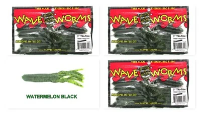 (3) Paquetes sin abrir (30 piezas) Plásticos ondulados 3" Tiki-Tube Sandía Negro Nuevo Foto 1 de 3