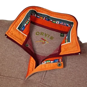 Orvis Signature Sweater Sweatshirt Mens Medium Red 1/4 Zip Snap Pullover 9A3R - Picture 1 of 10