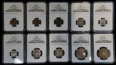 1957 P - D US Mint Set NGC MS 64 65 66 FBL 10 Coin Set - Highland Collection UNC - Image 1 of 4