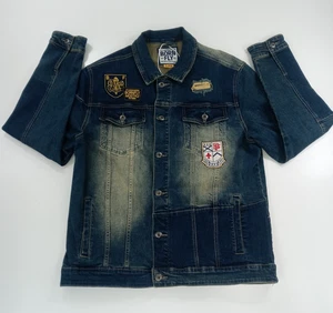 Born Fly Blue Denim Herren Trucker Stretch Distressed Patched Jacke Gr. XL - Bild 1 von 16
