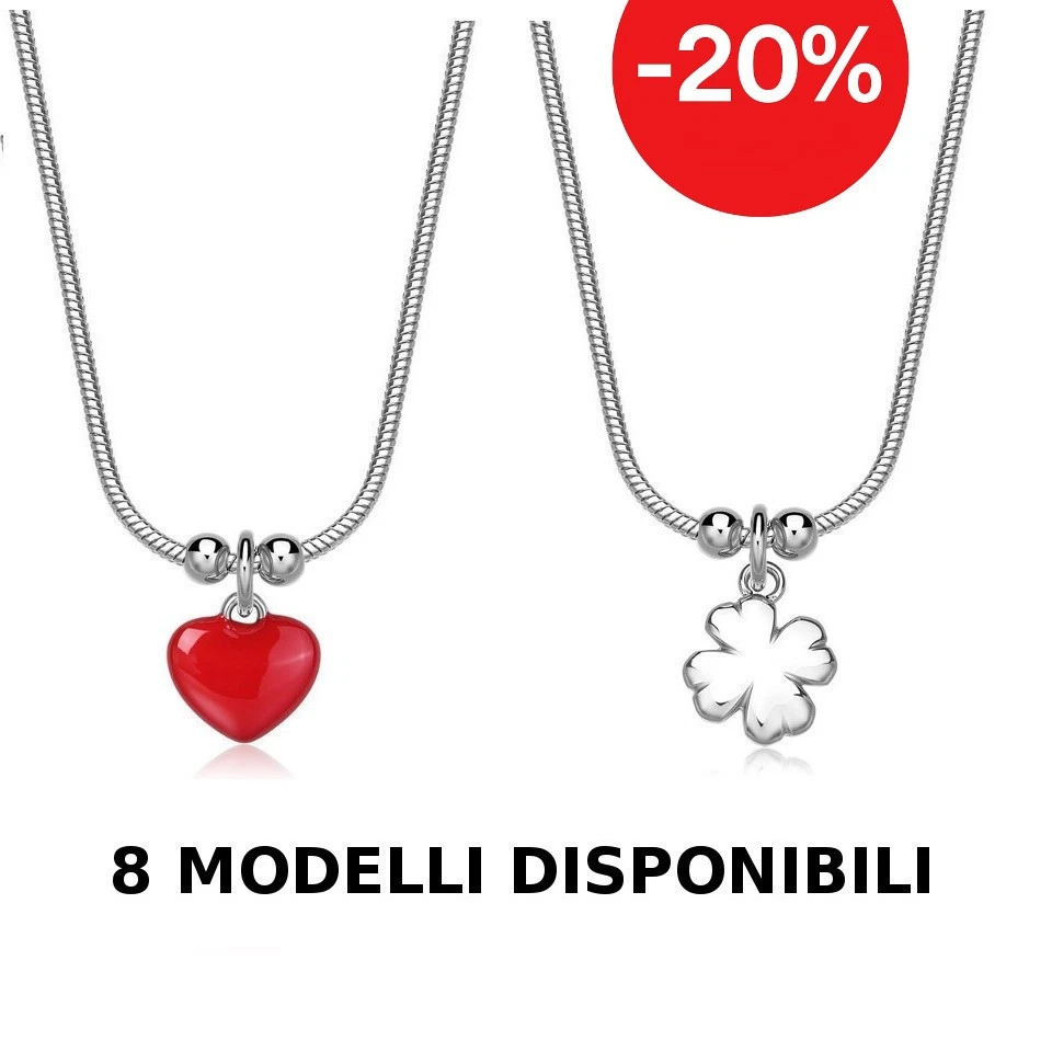 Collana donna acciaio Sagapo cuore stella luna quadrifoglio farfalla cornetto - Immagine 1 di 2