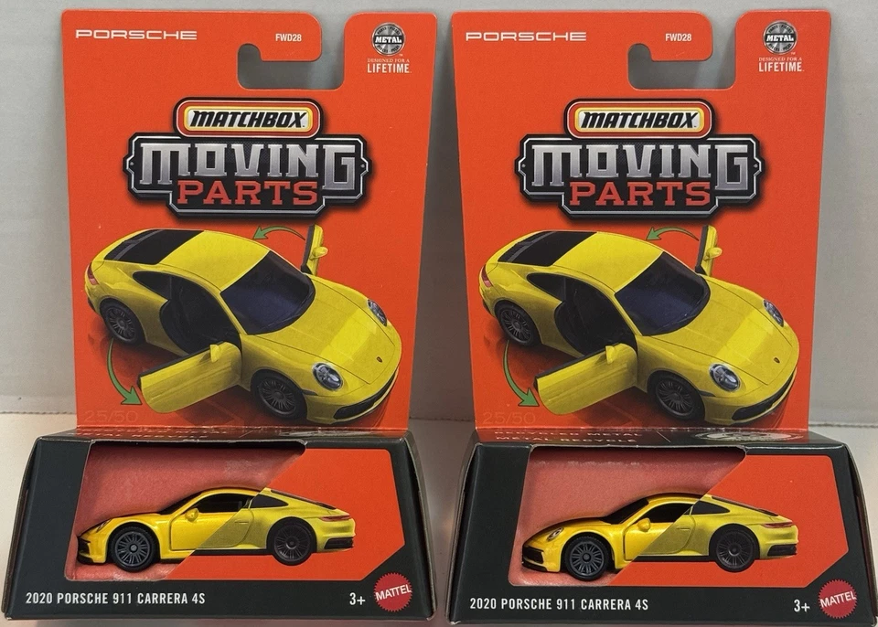 LOTE DE 2! Piezas móviles Matchbox 2020 Porsche 911 Carrera 4S Racing amarillo 2025 Foto 1 de 1