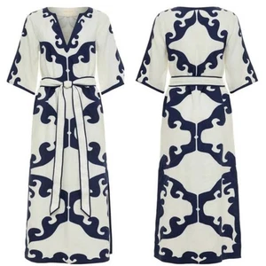 Nuevo con etiquetas Maxi Vestido Carolina K Calliope Kaftan Talla XL Gardenia Lino Corbata Cintura $695 - Imagen 1 de 7
