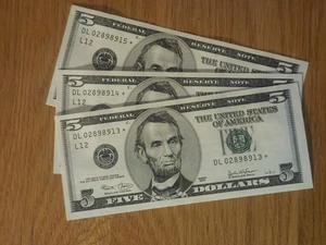 2003 $5 "STAR NOTE" UNC/GEM LOT (3) SAN FRANCISCO DL02898913*-DL02898915* - Picture 1 of 7