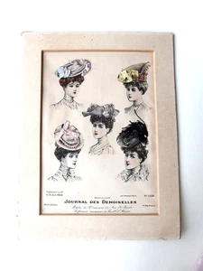 Wunderschönes Blatt aus Journal des Demoiselles 1905 Frauen mit Hüten - Bild 1 von 9