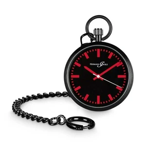 Hermann Jäckle Berlin Rot Quarz Taschenuhr Mineralglas mit Kette & Etui 43 mm - Bild 1 von 6