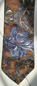 Corbata Halston III Seda De Colección 100% Seda Azul Marrón Floral Usada EE. UU. - Imagen 1 de 3