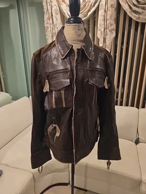 2000 年代 Dolce & Gabbana 棕色 Alpha 皮革实用夹克 — 第 1/4 张图片