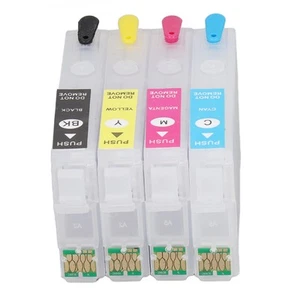 4 Farben Tintenpatrone Mit Permanent Chip Refill Druckboxen Schwarz Cyan Neu - Bild 1 von 22