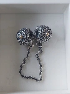 Genuine Pandora Two Tone 14K Gold Silver Lazy Daisy Safety Chain 790864 Retired - Picture 1 of 3