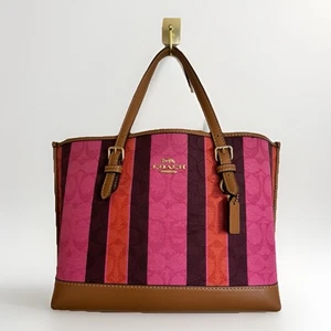Bolso de Mano Coach Mollie Signature Jacquard Rayas Para Mujer Rosa/Vino/Naranja Lindo Artístico - Imagen 1 de 6