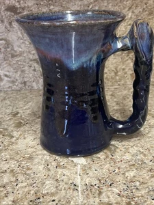 Sutter Art Pottery Tall Mug Blue Drip Glaze Signed Numbered Right Thumbprint - Picture 1 of 6