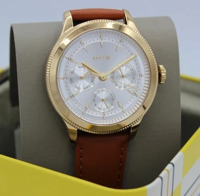 RELOJ BQW8022 NUEVO AUTÉNTICO FÓSIL BRYNN MULTIFUNCIÓN CRISTALES DORADO MARRÓN MUJER Foto 1 de 4