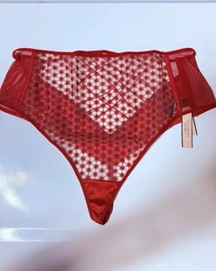 Victoria's Secret Red Starburst Lace High Waist Strappy Thong Panty Medium NWT - Picture 1 of 3