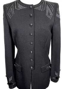 St John Evening jacket black with embellishments crystal snaps paillettes size 8 - Picture 1 of 7