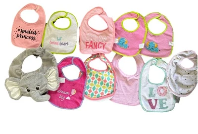 Lote de 11 babadores infantis Baby Drool para bebês meninas amor princesa elefante - Imagem 1 de 4