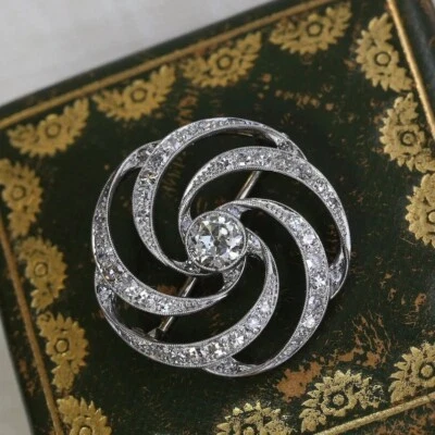 935 Silver With 3.58CT Round Cut White Sapphire Classic Engagement Brooch Pin - Image 1 of 4