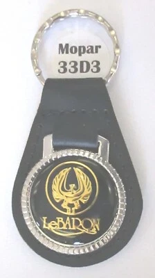 Black Chrysler LeBARON #33D3 Black Leather/Chrome Key Ring 1987 1988 1989 1990 - Image 1 of 4