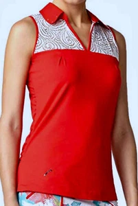 SWINGDISH Sleeveless Keyhole Red White Golf Polo Shirt Top NEW Womens Sz S M XL - Picture 1 of 5