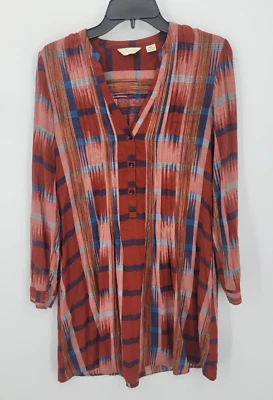 Vestido Anthropologie 11.1 Tylho Mujer Pequeño Rojo Azteca Tribal Pintuck Funda Boho Foto 1 de 4