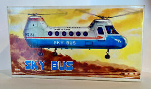 Vintage Wind-up Sky Bus Twin Rotor Helicopter w/KEY MINT in BOX CHINA