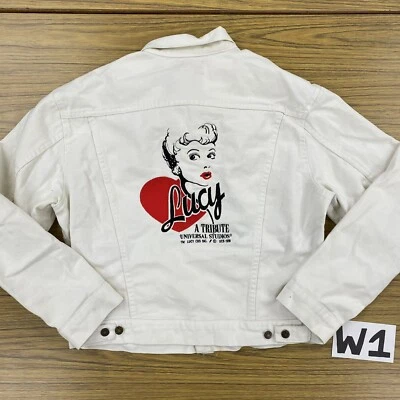 Jaqueta jeans tributo vintage anos 90 I love Lucy universal studios masculina grande branca - Imagem 1 de 4
