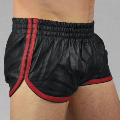 Pantalones Cortos de Cuero Negros para Hombre Piel de Cordero Suave Genuina Deportes Uso Causal Pantalones Cortos Pantalón Foto 1 de 4