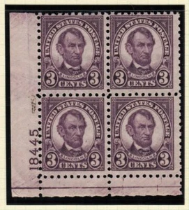 1925 Lincoln Sc 584 3c rotary press MNH nice full original gum, plate block of 4 - Picture 1 of 1