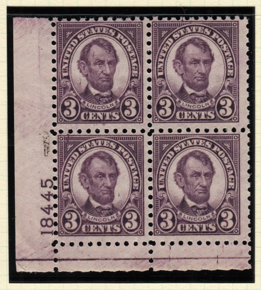 1925 Lincoln Sc 584 3c rotary press MNH nice full original gum, plate block of 4 - Image 1 of 1