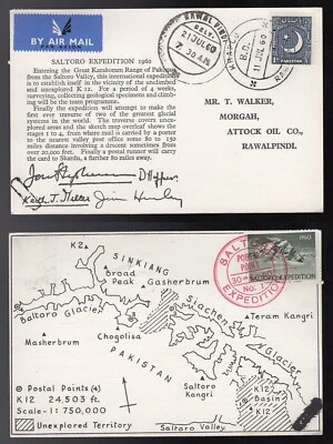PAKISTAN 1960 Himalaya MOUNTAIN Saltoro EXPEDITION SIGNED Postal History CARD - Image 1 of 3