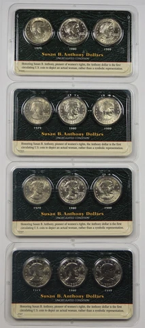 Lot 4 Susan B Anthony Uncirculated Dollar 3 Coin Set 1979-1980-1999 by Littleton Cover