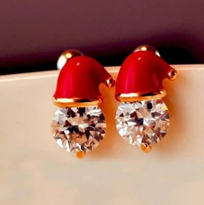 Christmas Santa Hat Crystal Stud Earrings Cute Festive Holiday Jewelry Gift - Picture 1 of 6