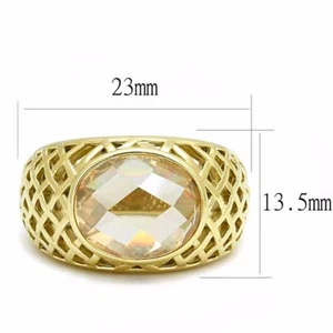 AAA Grade 12x10mm Champagne CZ Set Gold IP Stainless Steel Women Cocktail Ring - Picture 1 of 4